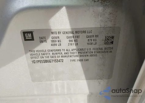 2016 Chevrolet Cruze Limited Lt from USA, damaged, VIN 1G1PE5SB6G7153472